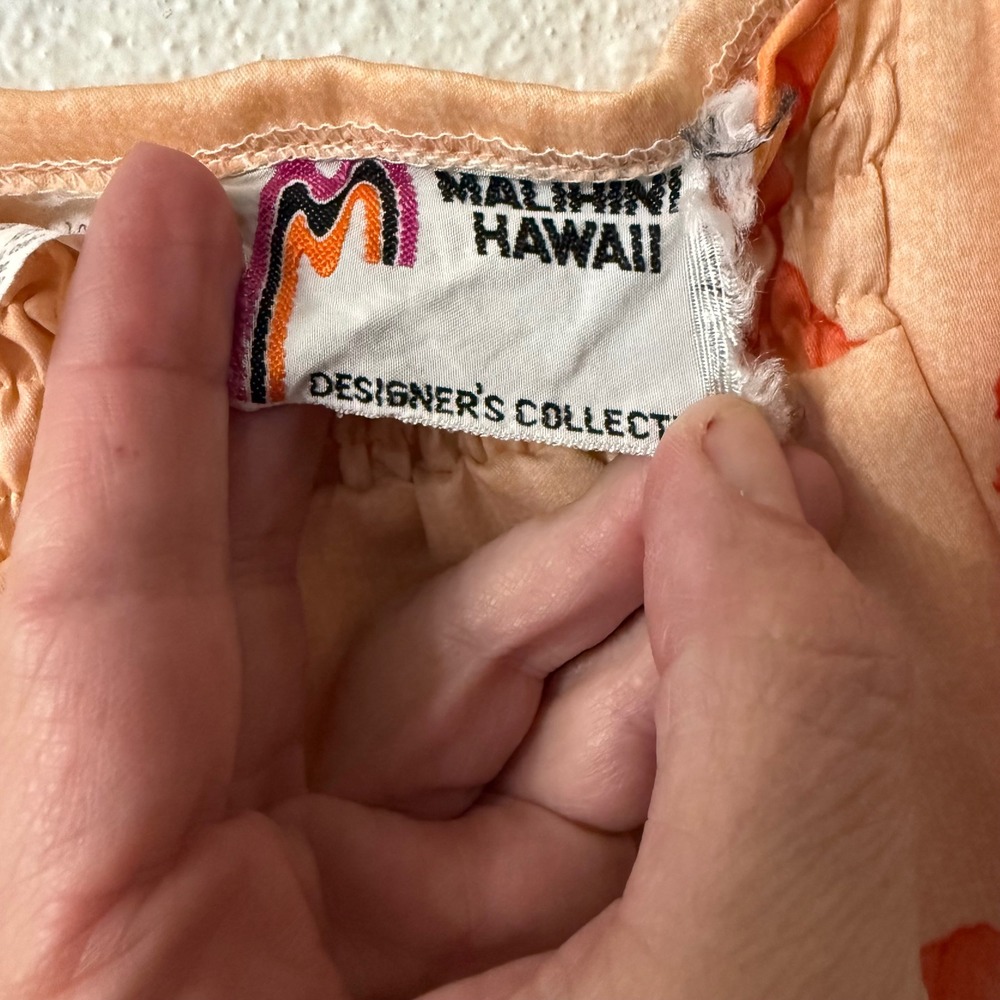 Malihini Hawaii Vintage Floral Muumuu Dress Peach Vacation Flutter Sleeve Sz 16 - Picture 5 of 12